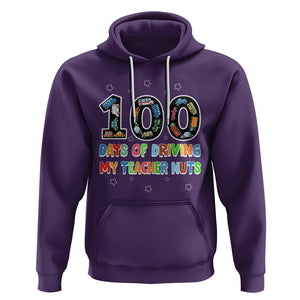 100th Day of School Boys Hoodie 100 Days of Driving My Teacher Nuts Cars Vehicles TS02 Purple Printyourwear