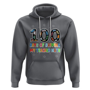 100th Day of School Boys Hoodie 100 Days of Driving My Teacher Nuts Cars Vehicles TS02 Charcoal Printyourwear