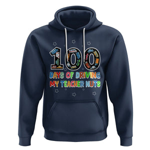 100th Day of School Boys Hoodie 100 Days of Driving My Teacher Nuts Cars Vehicles TS02 Navy Printyourwear