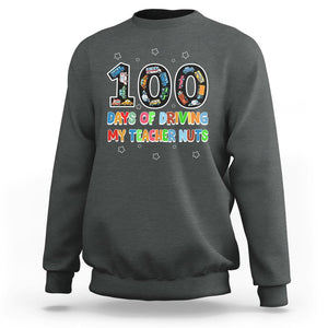 100th Day of School Boys Sweatshirt 100 Days of Driving My Teacher Nuts Cars Vehicles TS02 Dark Heather Printyourwear