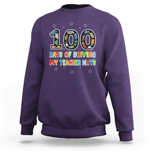 100th Day of School Boys Sweatshirt 100 Days of Driving My Teacher Nuts Cars Vehicles TS02 Purple Printyourwear