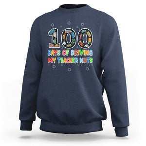 100th Day of School Boys Sweatshirt 100 Days of Driving My Teacher Nuts Cars Vehicles TS02 Navy Printyourwear