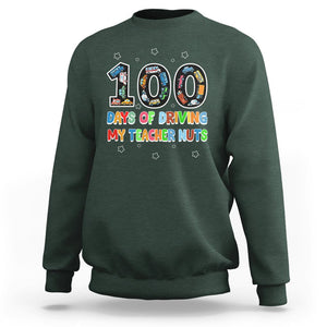 100th Day of School Boys Sweatshirt 100 Days of Driving My Teacher Nuts Cars Vehicles TS02 Dark Forest Green Printyourwear