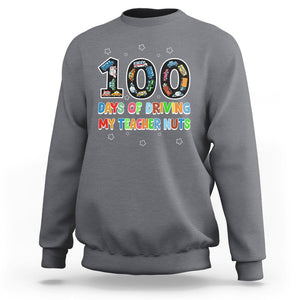 100th Day of School Boys Sweatshirt 100 Days of Driving My Teacher Nuts Cars Vehicles TS02 Charcoal Printyourwear