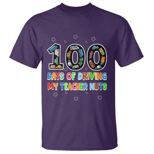 100th Day of School Boys T Shirt 100 Days of Driving My Teacher Nuts Cars Vehicles TS02 Purple Printyourwear