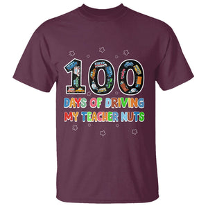 100th Day of School Boys T Shirt 100 Days of Driving My Teacher Nuts Cars Vehicles TS02 Maroon Printyourwear