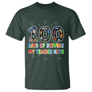 100th Day of School Boys T Shirt 100 Days of Driving My Teacher Nuts Cars Vehicles TS02 Dark Forest Green Printyourwear