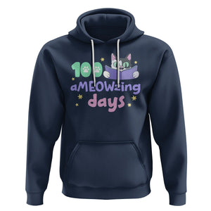 100th Day Of School Hoodie 100 Ameowzing Days Cute Cat Reading Book TS09 Navy Printyourwear