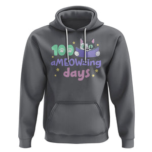 100th Day Of School Hoodie 100 Ameowzing Days Cute Cat Reading Book TS09 Charcoal Printyourwear