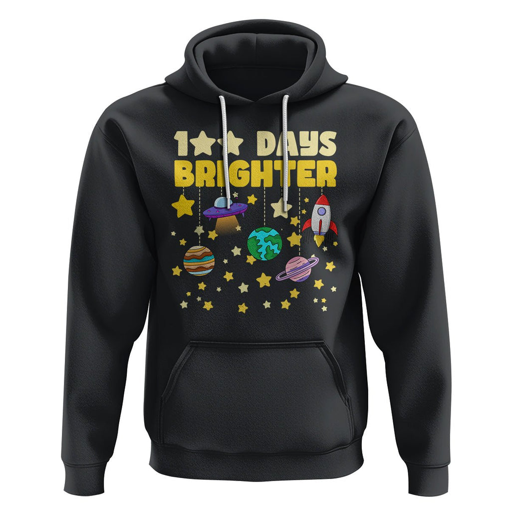 100th Day Of School Hoodie 100 Days Brighter Stars Rocket Outer Space TS09 Black Printyourwear