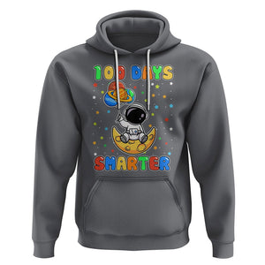 100th Day Of School Hoodie 100 Days Smarter Funny Astronaut Space Balloon TS09 Charcoal Printyourwear