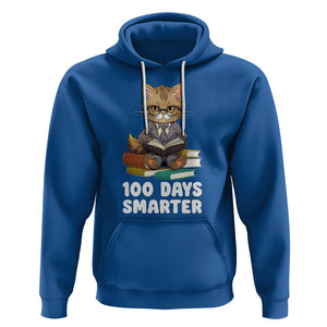 100th Day Of School Hoodie 100 Days Smarter Funny Kitty Cat Reading Book TS09 Royal Blue Printyourwear