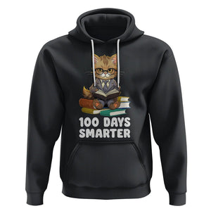 100th Day Of School Hoodie 100 Days Smarter Funny Kitty Cat Reading Book TS09 Black Printyourwear