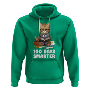 100th Day Of School Hoodie 100 Days Smarter Funny Kitty Cat Reading Book TS09 Irish Green Printyourwear