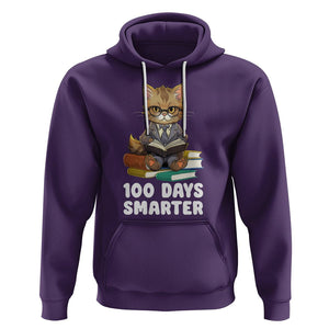 100th Day Of School Hoodie 100 Days Smarter Funny Kitty Cat Reading Book TS09 Purple Printyourwear