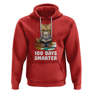 100th Day Of School Hoodie 100 Days Smarter Funny Kitty Cat Reading Book TS09 Red Printyourwear