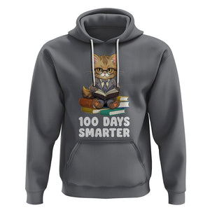 100th Day Of School Hoodie 100 Days Smarter Funny Kitty Cat Reading Book TS09 Charcoal Printyourwear