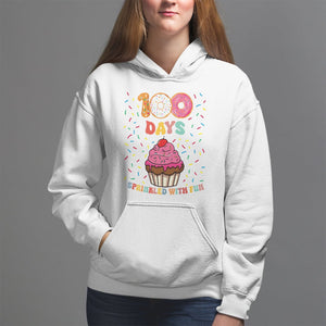 100th Day Of School Hoodie 100 Days Sprinkled With Fun Cupcake Donut TS09 White Printyourwear