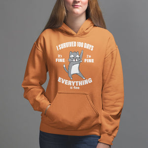 100th Day Of School Hoodie Funny Cat Everything Is Fine I Survived 100 Days TS09 Orange Printyourwear