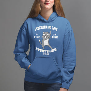 100th Day Of School Hoodie Funny Cat Everything Is Fine I Survived 100 Days TS09 Royal Blue Printyourwear