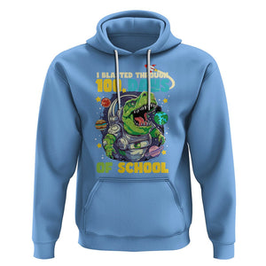 100th Day Of School Hoodie I Blasted Through 100 Days Dinosaur Astronaut TS09 Carolina Blue Printyourwear