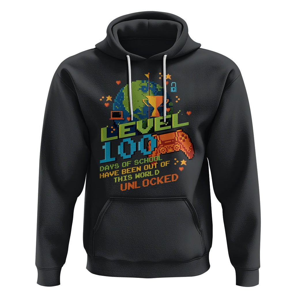 100th Day Of School Hoodie Level 100 Days Have Been Out Of This World Unlocked Gamer Outer Space TS09 Black Printyourwear