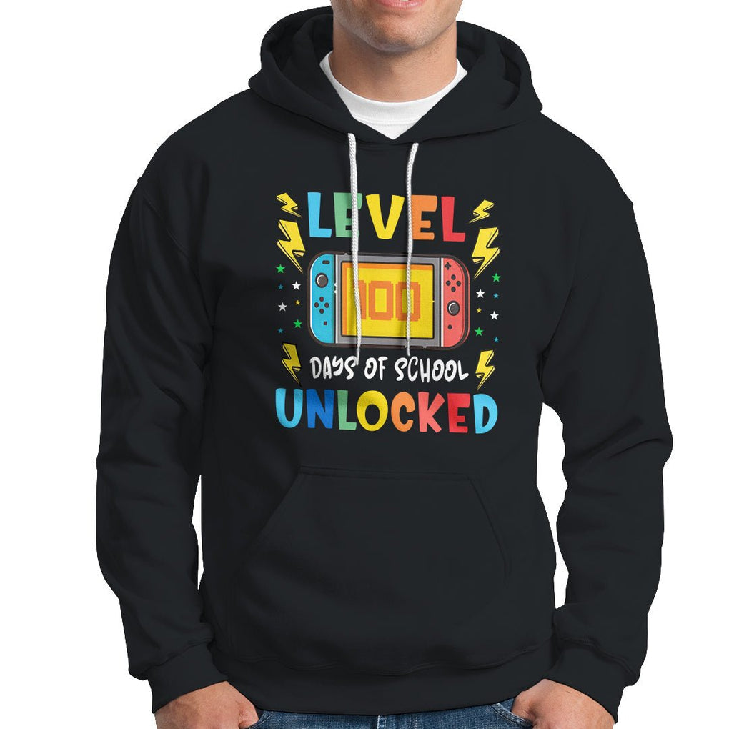 100th Day Of School Hoodie Level 100 Days Unlocked Video Game Funny Gamer TS09 Black Printyourwear