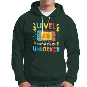 100th Day Of School Hoodie Level 100 Days Unlocked Video Game Funny Gamer TS09 Dark Forest Green Printyourwear