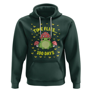 100th Day Of School Hoodie Time Flies Frog 100 Days TS09 Dark Forest Green Printyourwear