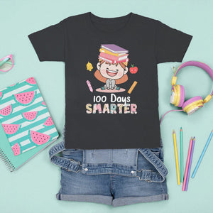 100th Day Of School Smarter Cutte Girl Love Book T Shirt For Kid TS09 Black Printyourwear