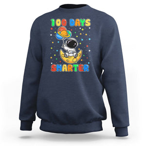 100th Day Of School Sweatshirt 100 Days Smarter Funny Astronaut Space Balloon TS09 Navy Printyourwear