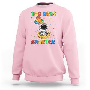 100th Day Of School Sweatshirt 100 Days Smarter Funny Astronaut Space Balloon TS09 Light Pink Printyourwear