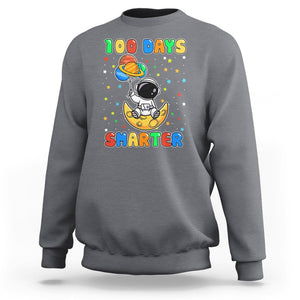 100th Day Of School Sweatshirt 100 Days Smarter Funny Astronaut Space Balloon TS09 Charcoal Printyourwear