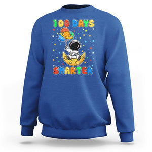 100th Day Of School Sweatshirt 100 Days Smarter Funny Astronaut Space Balloon TS09 Royal Blue Printyourwear