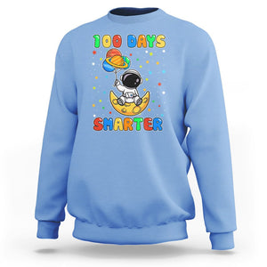 100th Day Of School Sweatshirt 100 Days Smarter Funny Astronaut Space Balloon TS09 Carolina Blue Printyourwear