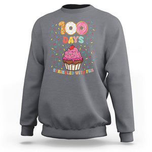 100th Day Of School Sweatshirt 100 Days Sprinkled With Fun Cupcake Donut TS09 Charcoal Printyourwear