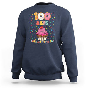 100th Day Of School Sweatshirt 100 Days Sprinkled With Fun Cupcake Donut TS09 Navy Printyourwear