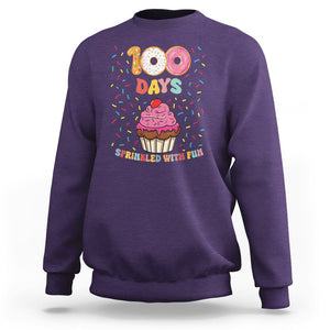 100th Day Of School Sweatshirt 100 Days Sprinkled With Fun Cupcake Donut TS09 Purple Printyourwear