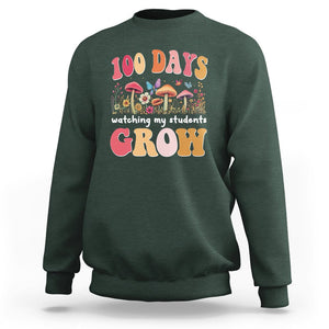 100th Day Of School Sweatshirt 100 Days Watching My Student Grow Teacher TS09 Dark Forest Green Printyourwear