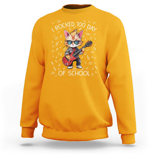 100th Day Of School Sweatshirt I Rocked 100 Days Funny Cat Play Guitar Rock Lover TS09 Gold Printyourwear