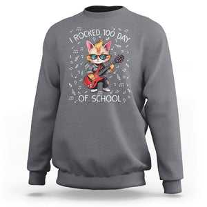 100th Day Of School Sweatshirt I Rocked 100 Days Funny Cat Play Guitar Rock Lover TS09 Charcoal Printyourwear