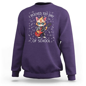 100th Day Of School Sweatshirt I Rocked 100 Days Funny Cat Play Guitar Rock Lover TS09 Purple Printyourwear