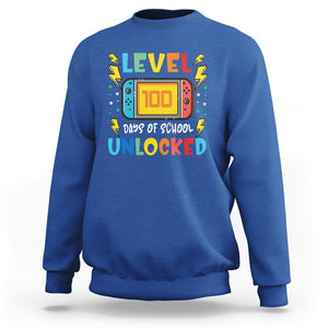 100th Day Of School Sweatshirt Level 100 Days Unlocked Video Game Funny Gamer TS09 Royal Blue Printyourwear