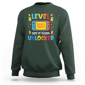 100th Day Of School Sweatshirt Level 100 Days Unlocked Video Game Funny Gamer TS09 Dark Forest Green Printyourwear