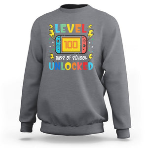 100th Day Of School Sweatshirt Level 100 Days Unlocked Video Game Funny Gamer TS09 Charcoal Printyourwear