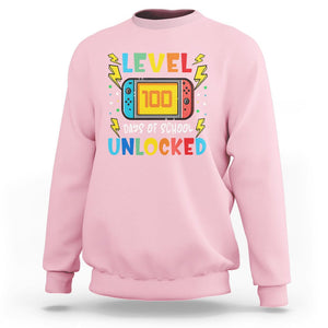 100th Day Of School Sweatshirt Level 100 Days Unlocked Video Game Funny Gamer TS09 Light Pink Printyourwear