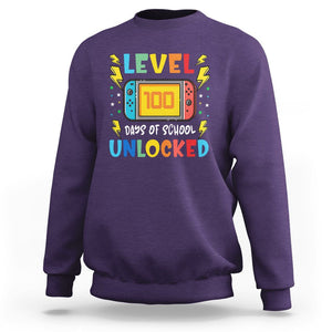 100th Day Of School Sweatshirt Level 100 Days Unlocked Video Game Funny Gamer TS09 Purple Printyourwear