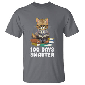100th Day Of School T Shirt 100 Days Smarter Funny Kitty Cat Reading Book TS09 Charcoal Printyourwear