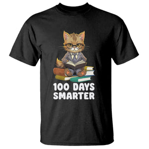 100th Day Of School T Shirt 100 Days Smarter Funny Kitty Cat Reading Book TS09 Black Printyourwear