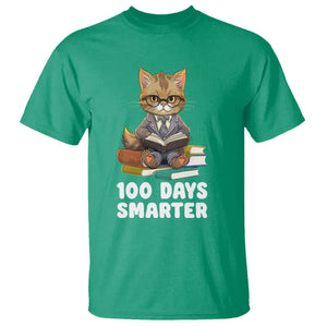 100th Day Of School T Shirt 100 Days Smarter Funny Kitty Cat Reading Book TS09 Irish Green Printyourwear